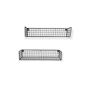 Metal Orta Boy 2li Set Rüstik Çalışma Odası, Banyo Ve Mutfak Tel Duvar Rafı - 10x10x43cm