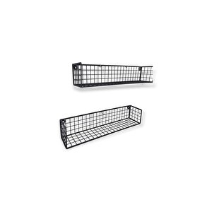 Metal Orta Boy 2li Set Rüstik Çalışma Odası, Banyo Ve Mutfak Tel Duvar Rafı - 10x10x43cm