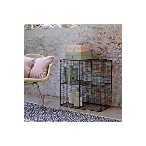 Grid 3 Kanca Askılı Kare 4 Gözlü Tel Duvar Rafı - Siyah