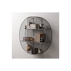 Tel Metal Kafes Grid 9 Gözlü Yuvarlak Duvar Rafı/tam Çapı 100cm