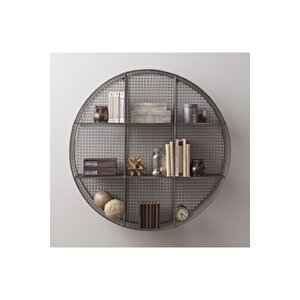 Tel Metal Kafes Grid 9 Gözlü Yuvarlak Duvar Rafı/tam Çapı 100cm