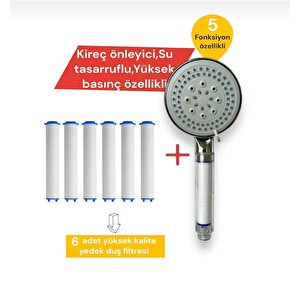 6 Adet Yedek Filtreli Duş Başlığı 5 Fonksiyonlu Kireç Önleyici