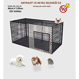 ,60cm X 120cm Yükseklik 60cm Alt-üst Kapalı Köpek Kafesi, Kedi, Tavşan, Eko, Çit, Kafes Antrasit
