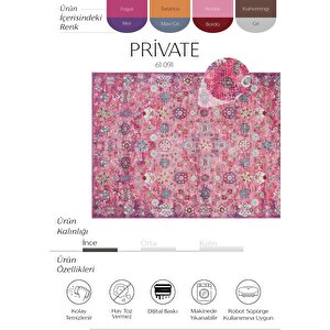 Private Fuşya Eskitme Vintage Halı Çiçek Desen Otantik Şönil Halı Yıkanabilir Salon Halısı 140x190 cm