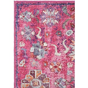 Private Fuşya Eskitme Vintage Halı Çiçek Desen Otantik Şönil Halı Yıkanabilir Salon Halısı 140x190 cm