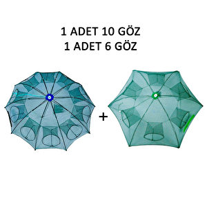 Şemsiye Balık Tuzağı 2 Li̇ Set 1 Adet 10 Göz + 1 Adet 6 Göz