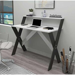 Enda Home X Ayaklı Raflı Ders Çalışma Masası 50x90 Cm Antrasit - Beyaz