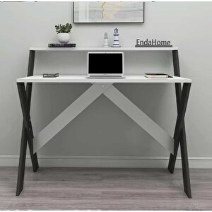 Enda Home X Ayaklı Raflı Ders Çalışma Masası 50x90 Cm Antrasit - Beyaz
