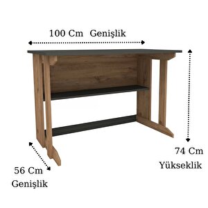 Reyo Enda Home Pillar Kütüphaneli Geniş Çalışma Masası 100x56 Cm Çam - Antrasit