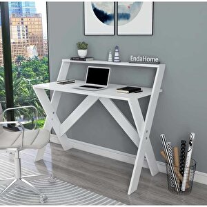 Enda Home X Ayaklı Raflı Ders Çalışma Masası 50x90 Cm Beyaz