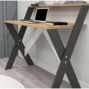 Enda Home X Ayaklı Raflı Ders Çalışma Masası 50x90 Cm Antrasit - Çam