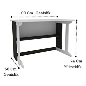 Reyo Enda Home Pillar Kütüphaneli Geniş Çalışma Masası 100x56 Cm Beyaz - Antrasit