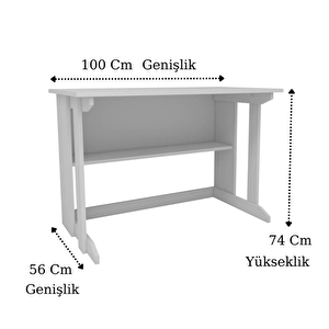 Reyo Enda Home Pillar Kütüphaneli Geniş Çalışma Masası 100x56 Cm Beyaz