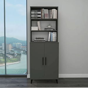 Enda Home Oras 6 Raflı 2 Kapaklı Klasik Kitaplık Antrasit