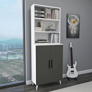 Enda Home Oras 6 Raflı 2 Kapaklı Klasik Kitaplık Antrasit - Beyaz
