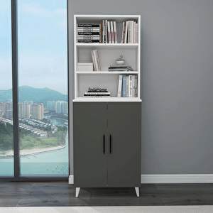 Enda Home Oras 6 Raflı 2 Kapaklı Klasik Kitaplık Antrasit - Beyaz