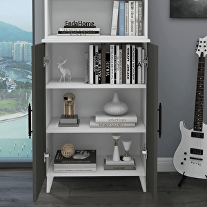 Enda Home Oras 6 Raflı 2 Kapaklı Klasik Kitaplık Antrasit - Beyaz