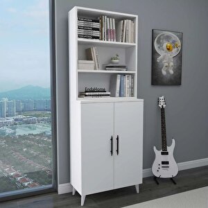 Enda Home Oras 6 Raflı 2 Kapaklı Klasik Kitaplık Beyaz