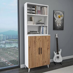 Enda Home Oras 6 Raflı 2 Kapaklı Klasik Kitaplık Atlantik Çam - Beyaz