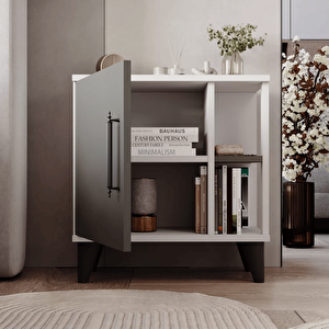Reyo Enda Home Taksuk 4 Raflı Kapaklı Modern Komodin Antrasit