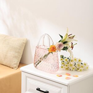 Çanta Vazo Cam Çiçek Vazosu Dekoratif Pembe Vazo Büyük Boy Oval Model 1,5kg Glass Bag Vase