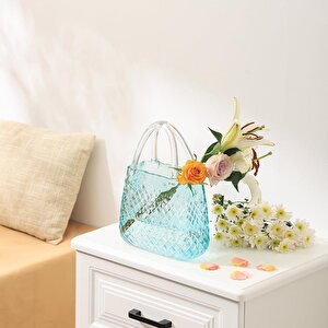 Çanta Vazo Cam Çiçek Vazosu Dekoratif Mavi Vazo Büyük Boy Oval Model 1,5kg Glass Bag Vase