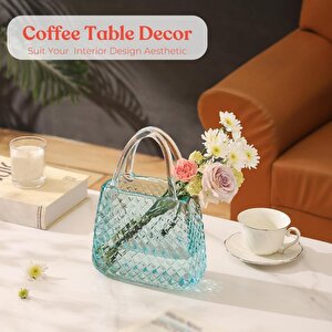 Çanta Vazo Cam Çiçek Vazosu Dekoratif Mavi Vazo Büyük Boy Oval Model 1,5kg Glass Bag Vase