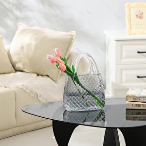 Çanta Vazo Cam Çiçek Vazosu Dekoratif Antrasit Vazo Büyük Boy Oval Model 1,5kg Glass Bag Vase