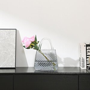 Çanta Vazo Cam Çiçek Vazosu Dekoratif Antrasit Vazo Büyük Boy Oval Model 1,5kg Glass Bag Vase