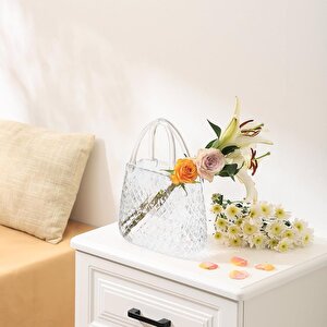 Çanta Vazo Cam Çiçek Vazosu Dekoratif Şeffaf Vazo Büyük Boy Oval Model 1,5kg Glass Bag Vase