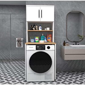 Enda Home Çamaşır Makinesi Dolabı 3 Raflı Kapaklı Banyo Dolabı Atlantik Çam - Beyaz
