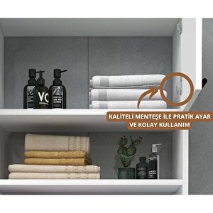 Reyo Enda Home Çamaşır Makinesi Dolabı 3 Raflı Kapaklı Banyo Dolabı Atlantik Çam - Beyaz