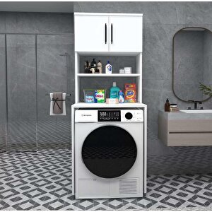 Enda Home Çamaşır Makinesi Dolabı 3 Raflı Kapaklı Banyo Dolabı Mat Beyaz
