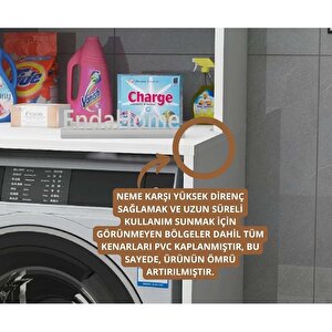 Reyo Enda Home Çamaşır Makinesi Dolabı 3 Raflı Kapaklı Banyo Dolabı Mat Beyaz