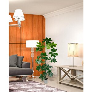 Yapay Ağaç Şeflera 18 Dallı Çalılı Gövde 120x60cm Gümüş Aleminyum Saksıda