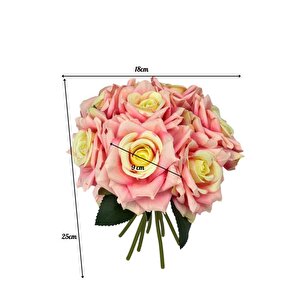 Yapay Çiçek Pembe Koyu Gül 10lu Demet Gelin Çiçeği Buketi Masa Üstü Vazo Çiçeği 25cm