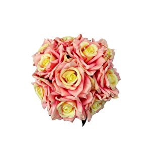 Yapay Çiçek Pembe Koyu Gül 10lu Demet Gelin Çiçeği Buketi Masa Üstü Vazo Çiçeği 25cm