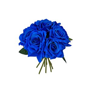 Yapay Çiçek Mavi Gül 10lu Demet Gelin Çiçeği Buketi Masa Üstü Vazo Çiçeği 25cm