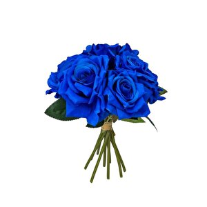 Yapay Çiçek Mavi Gül 10lu Demet Gelin Çiçeği Buketi Masa Üstü Vazo Çiçeği 25cm