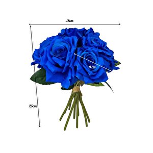 Yapay Çiçek Mavi Gül 10lu Demet Gelin Çiçeği Buketi Masa Üstü Vazo Çiçeği 25cm