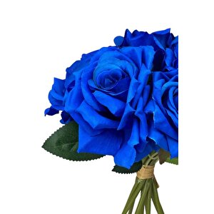 Yapay Çiçek Mavi Gül 10lu Demet Gelin Çiçeği Buketi Masa Üstü Vazo Çiçeği 25cm