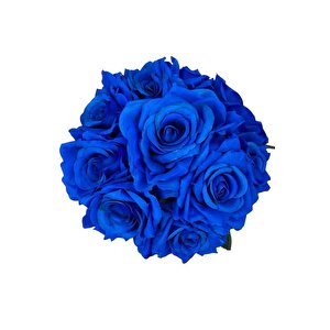 Yapay Çiçek Mavi Gül 10lu Demet Gelin Çiçeği Buketi Masa Üstü Vazo Çiçeği 25cm
