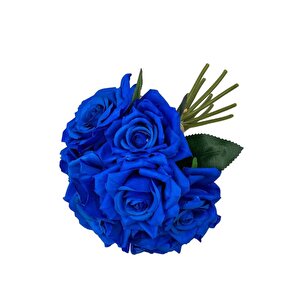 Yapay Çiçek Mavi Gül 10lu Demet Gelin Çiçeği Buketi Masa Üstü Vazo Çiçeği 25cm