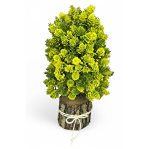 Yapay Çiçek Bonsai Ağacı Sarı Kozalaklı Kütük Saksıda Dekoratif Yapay Ağaç Bonzai 30*15 Cm