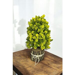Yapay Çiçek Bonsai Ağacı Sarı Kozalaklı Kütük Saksıda Dekoratif Yapay Ağaç Bonzai 30*15 Cm