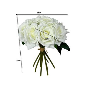 Yapay Çiçek Beyaz Gül 10lu Demet Gelin Çiçeği Buketi Masa Üstü Vazo Çiçeği 25cm