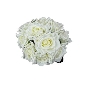 Yapay Çiçek Beyaz Gül 10lu Demet Gelin Çiçeği Buketi Masa Üstü Vazo Çiçeği 25cm