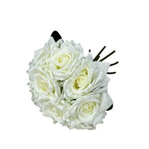 Yapay Çiçek Beyaz Gül 10lu Demet Gelin Çiçeği Buketi Masa Üstü Vazo Çiçeği 25cm