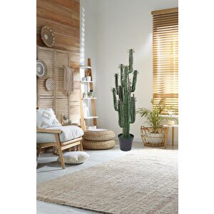 Yapay Çiçek Kaktüs Ağacı Siyah Saksıda 145*37cm 10 Kollu