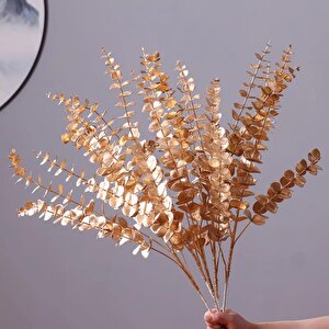 Yapay Çiçek Gold Altın Renk Okaliptus 3dallı Uzun Dal 76cm Eucalyptus
